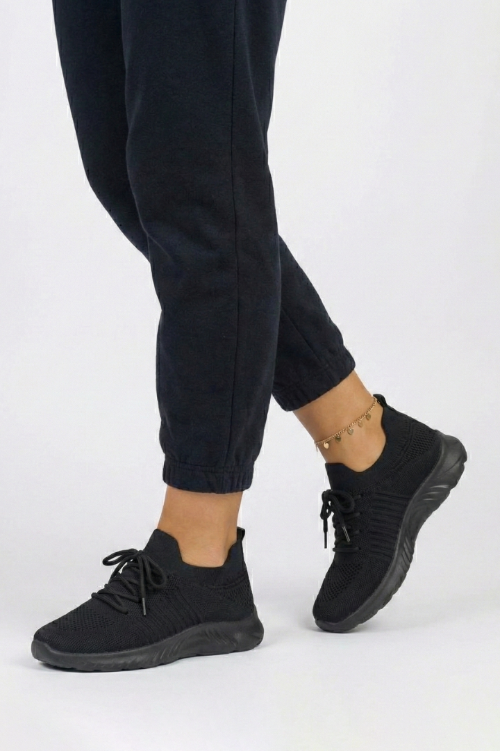 Women's Orthopaedic Lace-Up Casual Trainers in Black