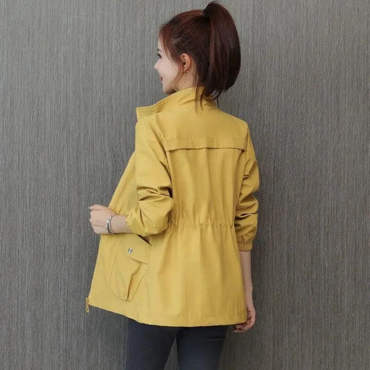 Women's Drawstring Casual Jacket in Mustard