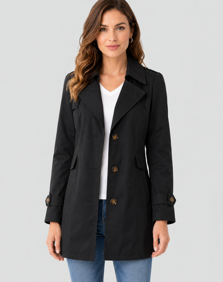 Women's Button-Front Casual Coat in Black