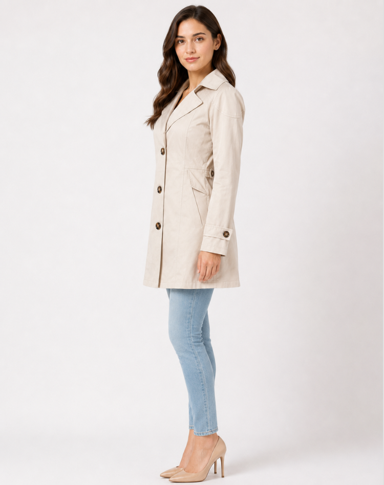 Women's Button-Front Casual Coat in Cream