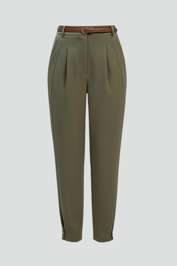 Women's Pleated Workwear Trousers in Olive