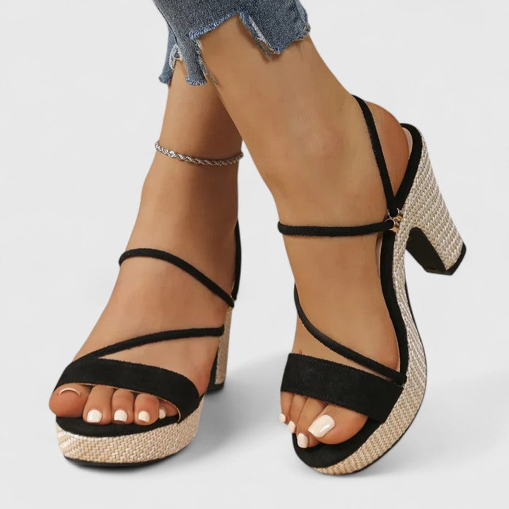 Crossover Strap Platform Party Heels in Black