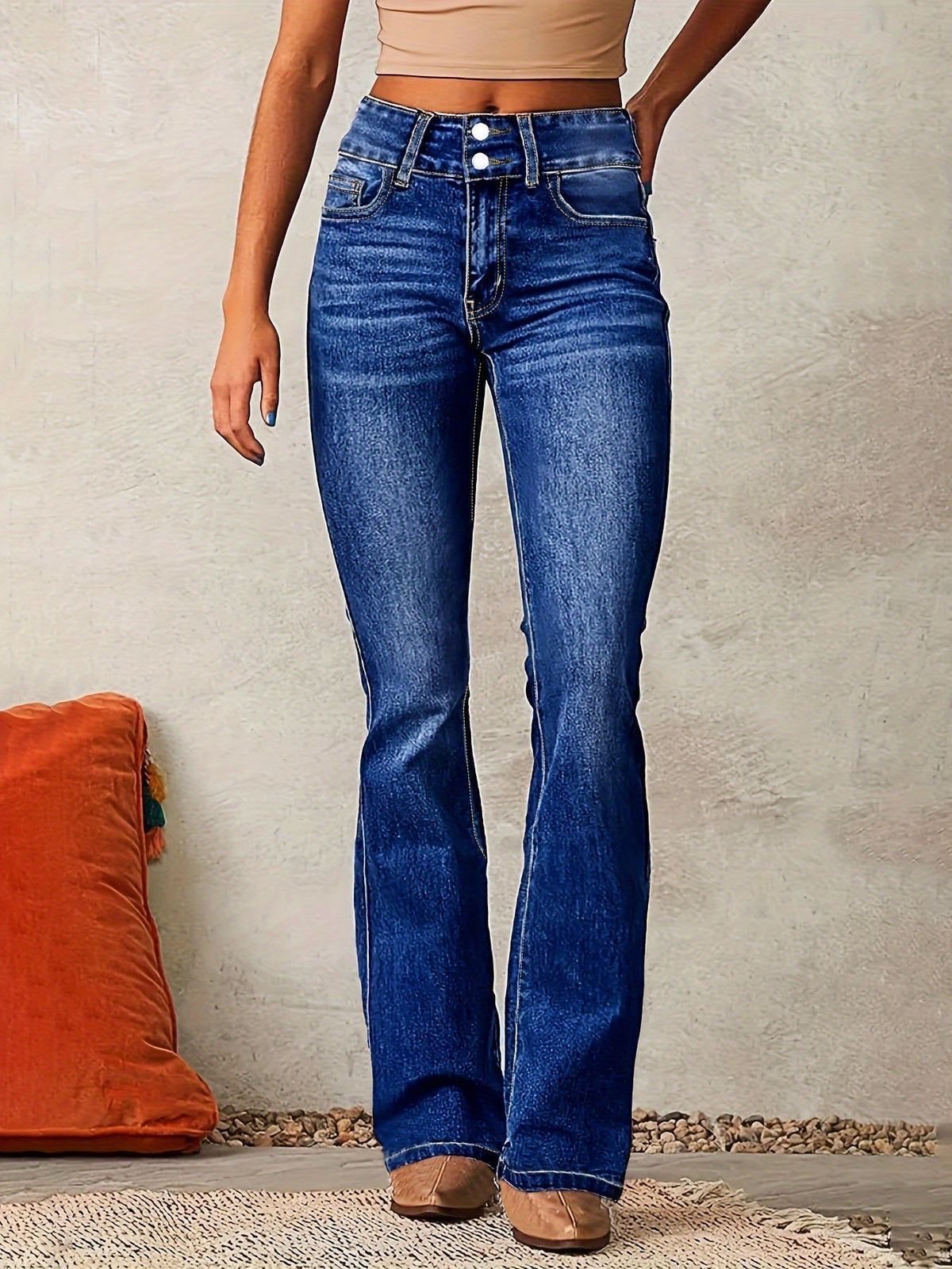 Women's High-Waist Flared Casual Jeans in Blue