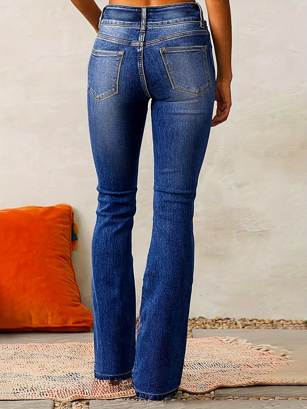 Women's High-Waist Flared Casual Jeans in Blue