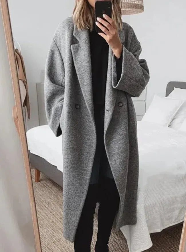 Women's Double-Breasted Casual Coat in Grey