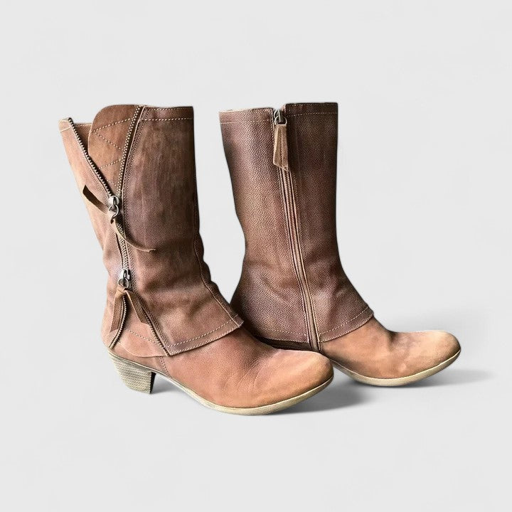 Women's Side Zip Mid-Calf Casual Boots in Brown