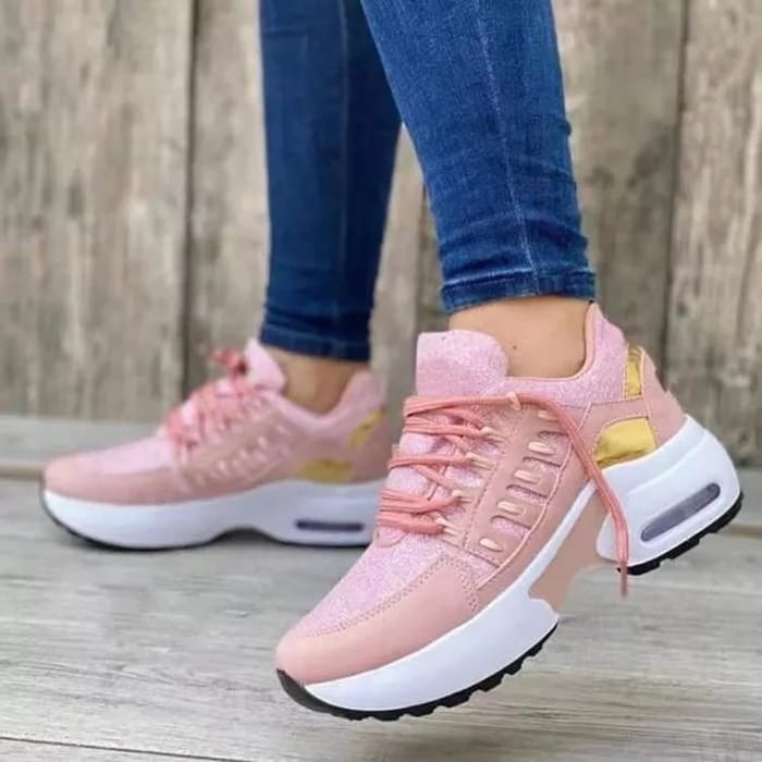 Women's Lace-Up Platform Casual Trainers in Pink