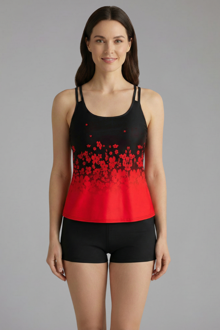 Double-Strap Tankini Beach Swimsuit in Red