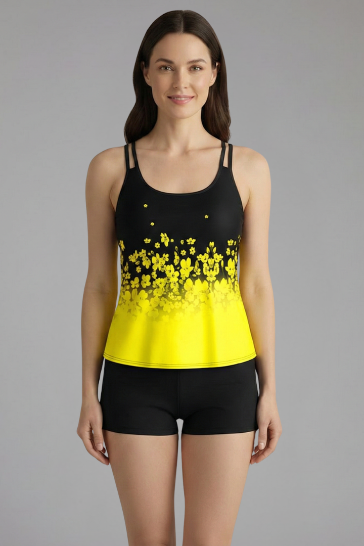 Double-Strap Tankini Beach Swimsuit in Yellow