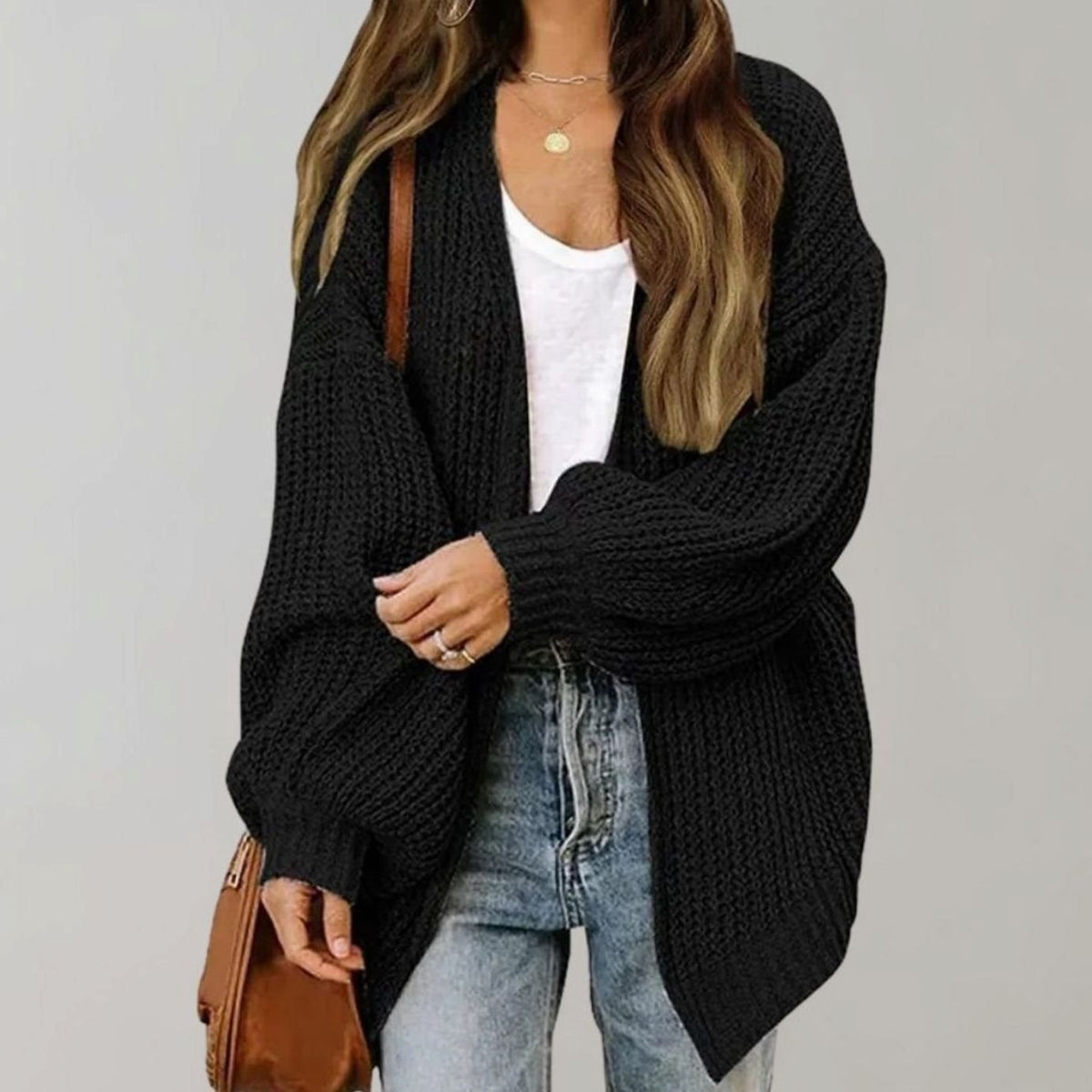 Women's Open-Front Casual Cardigan in Black
