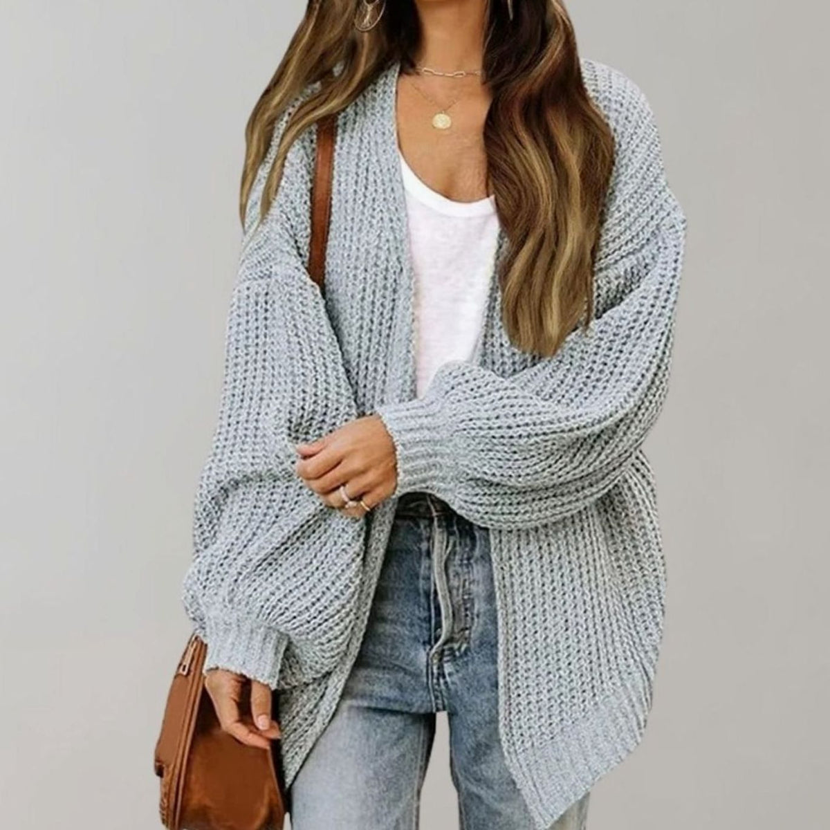 Women's Open-Front Casual Cardigan in Grey