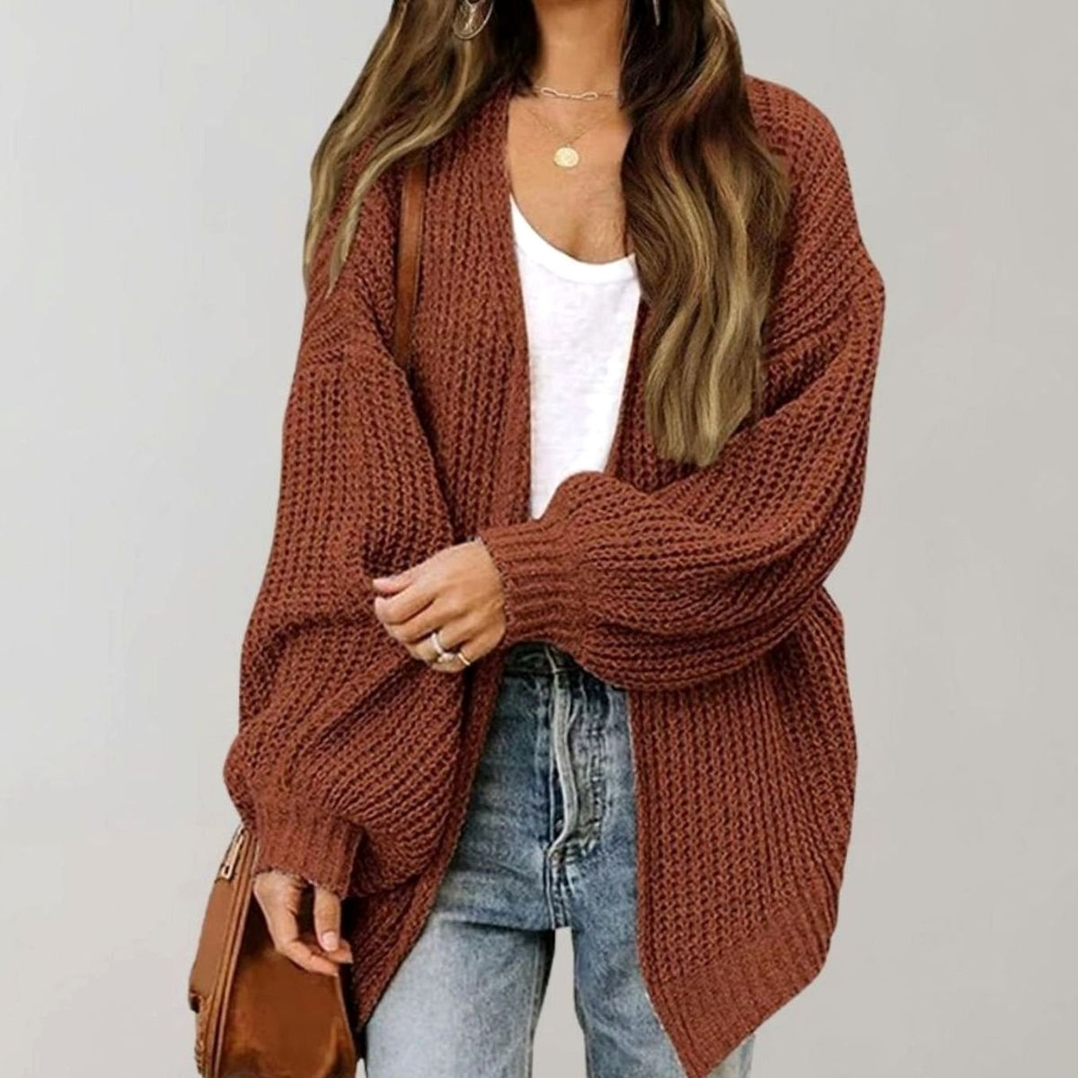 Women's Open-Front Casual Cardigan in Rust
