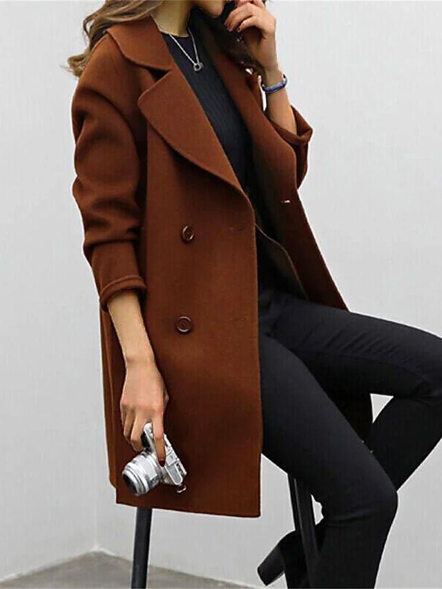 Women's Double-Breasted Casual Coat in Rust