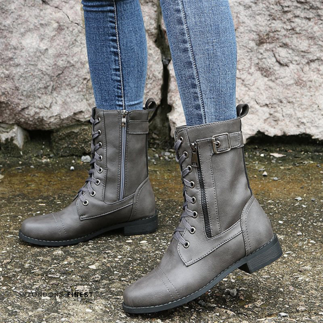 Women's Lace-Up Side-Zip Casual Boots in Grey