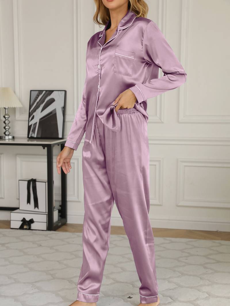 Women's Button-Front Casual Pyjamas in Lilac