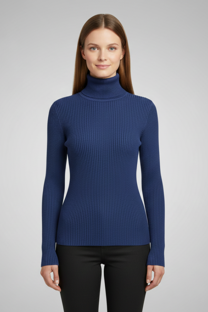 Women's Roll-Neck Casual Jumper in Navy