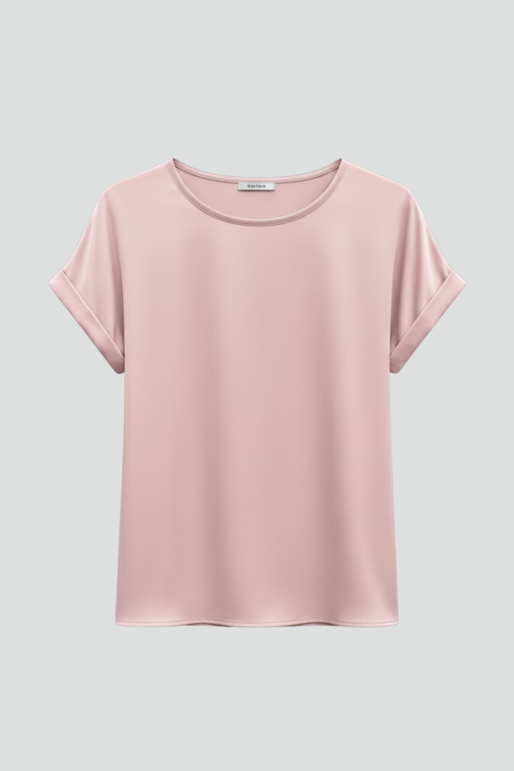 Round Neck Cuffed-Sleeve Workwear Blouse in Light Pink