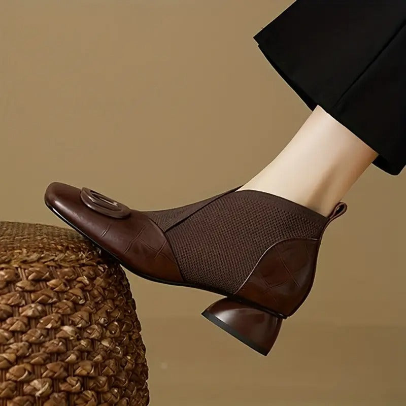 Women's Square-Toe Casual Ankle Boots in Brown