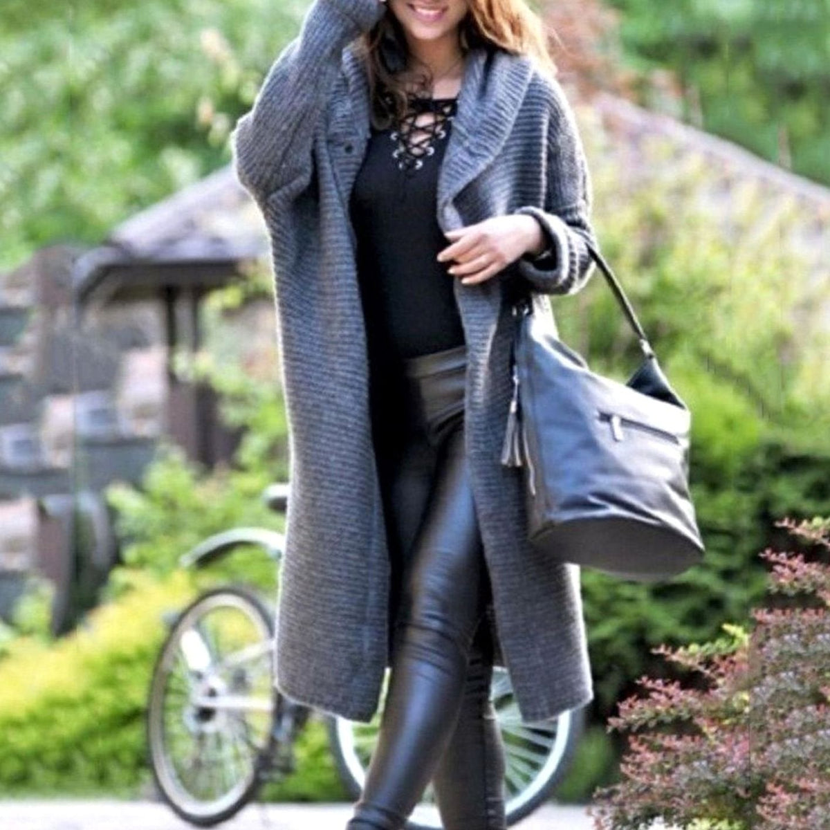 Women's Hooded Casual Cardigan in Dark Grey