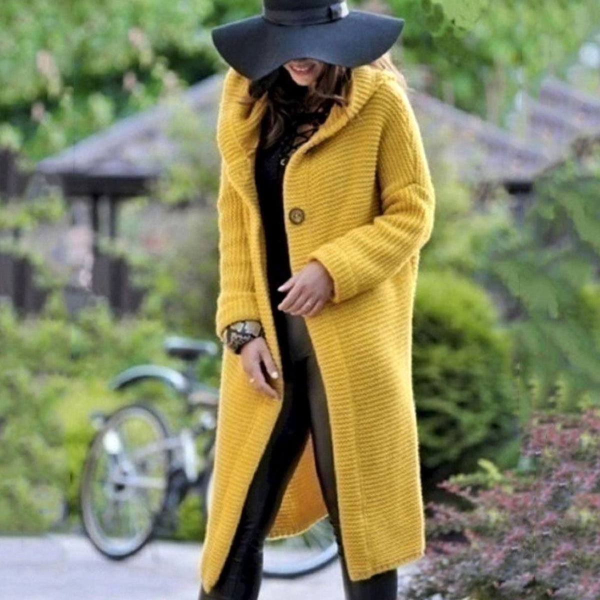 Women's Hooded Casual Cardigan in Mustard
