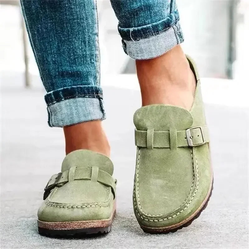Orthopaedic Buckle Casual Mules in Olive