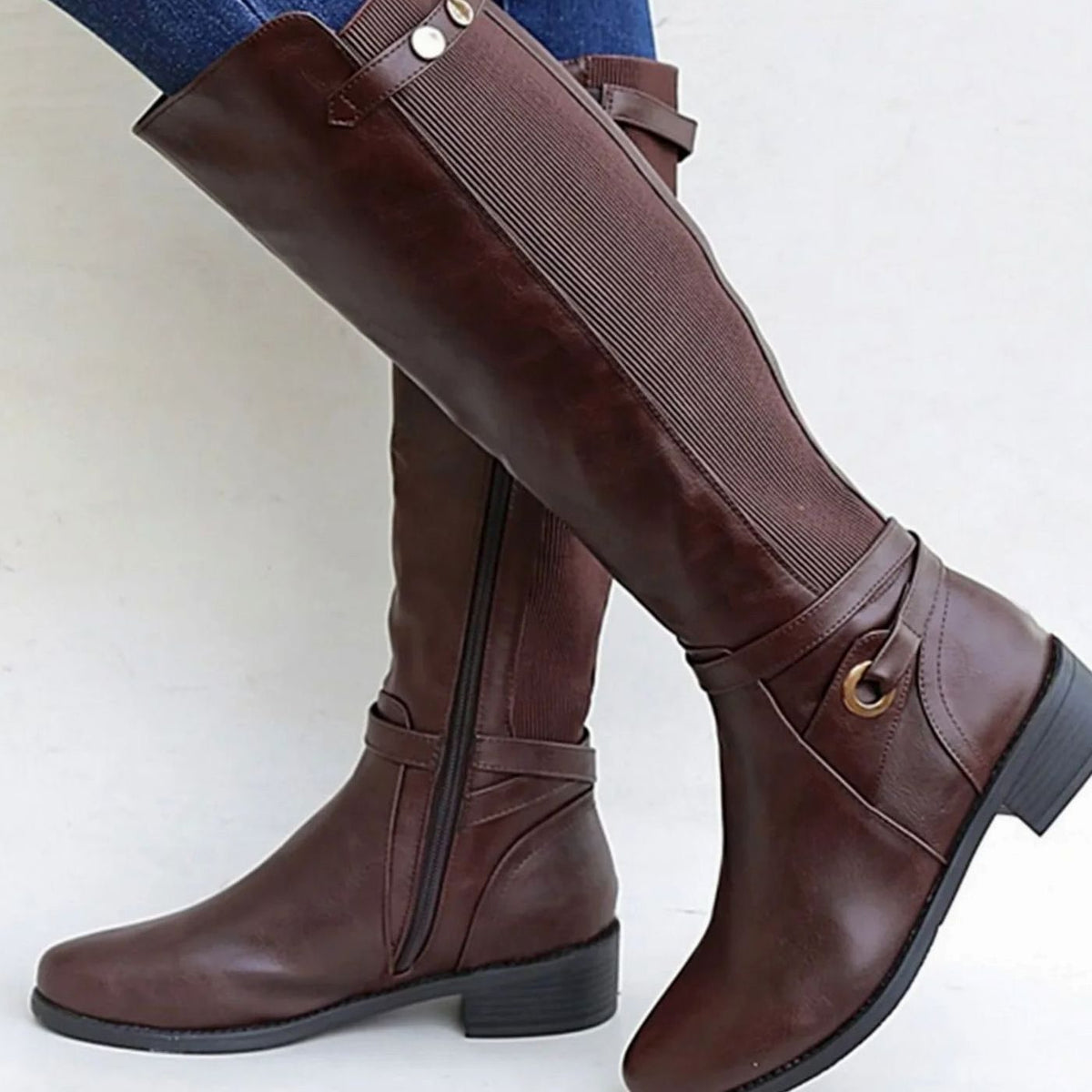 Women's Buckled Knee-High Boots in Brown