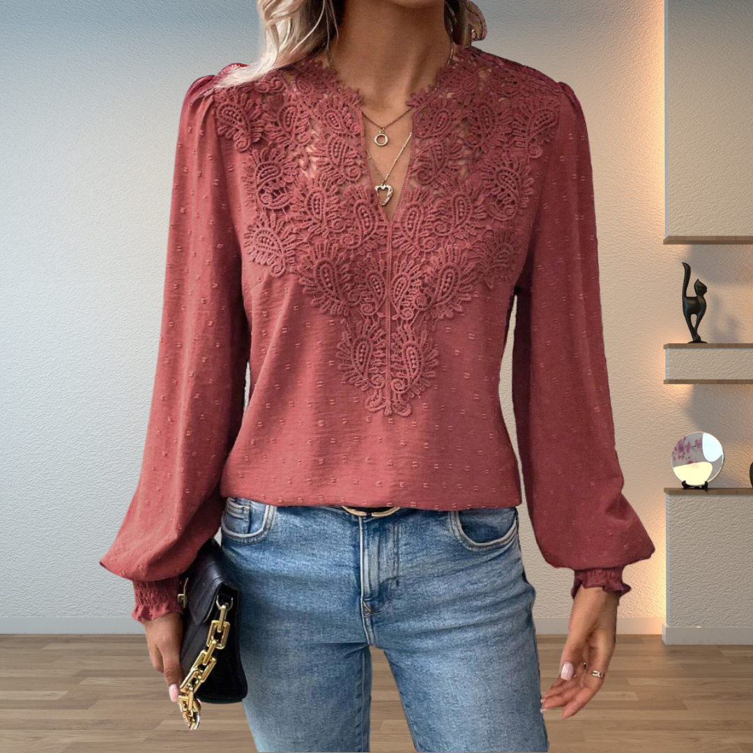 Lace Blouse in Brick Red