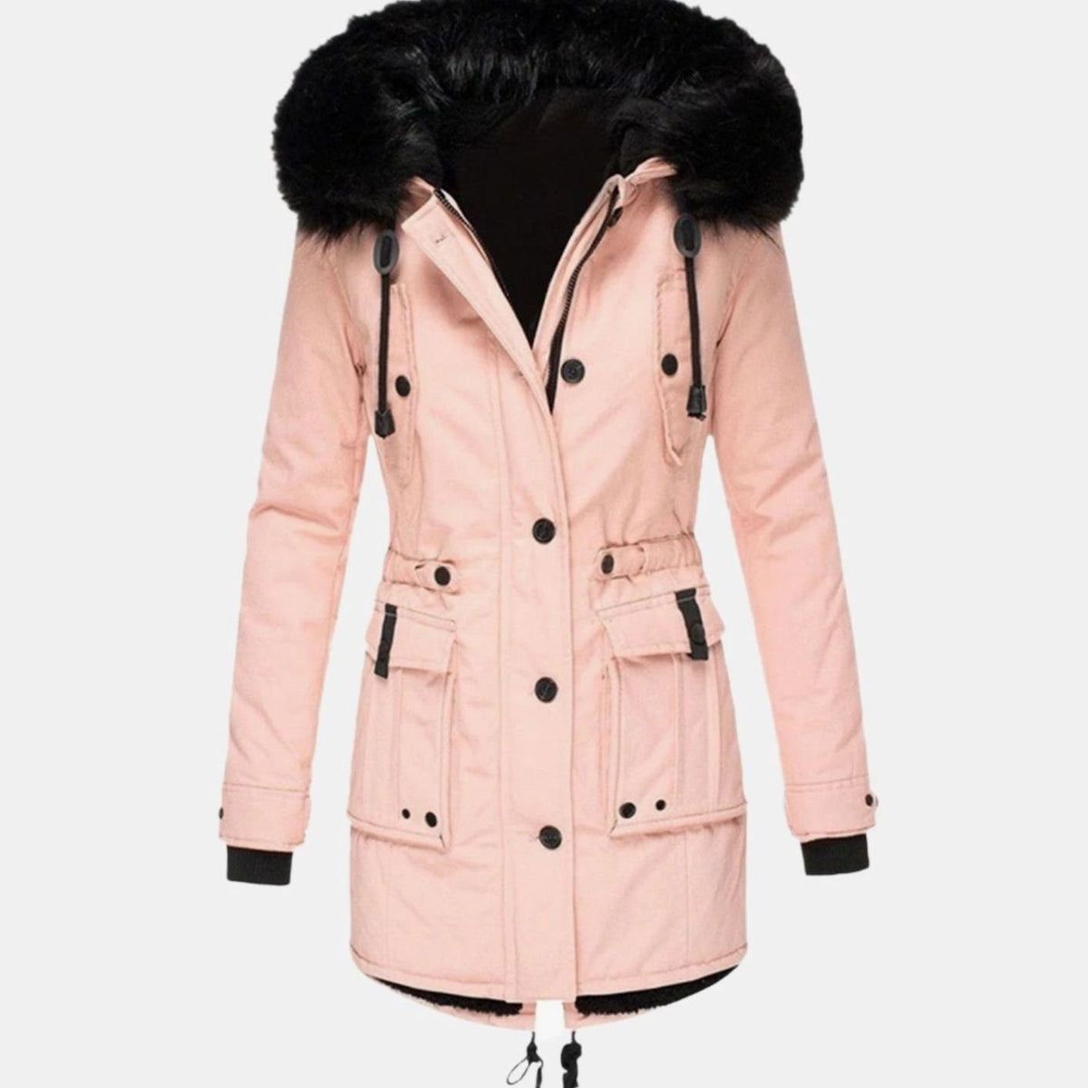 Women's Faux-Fur-Trimmed Coat in Pink