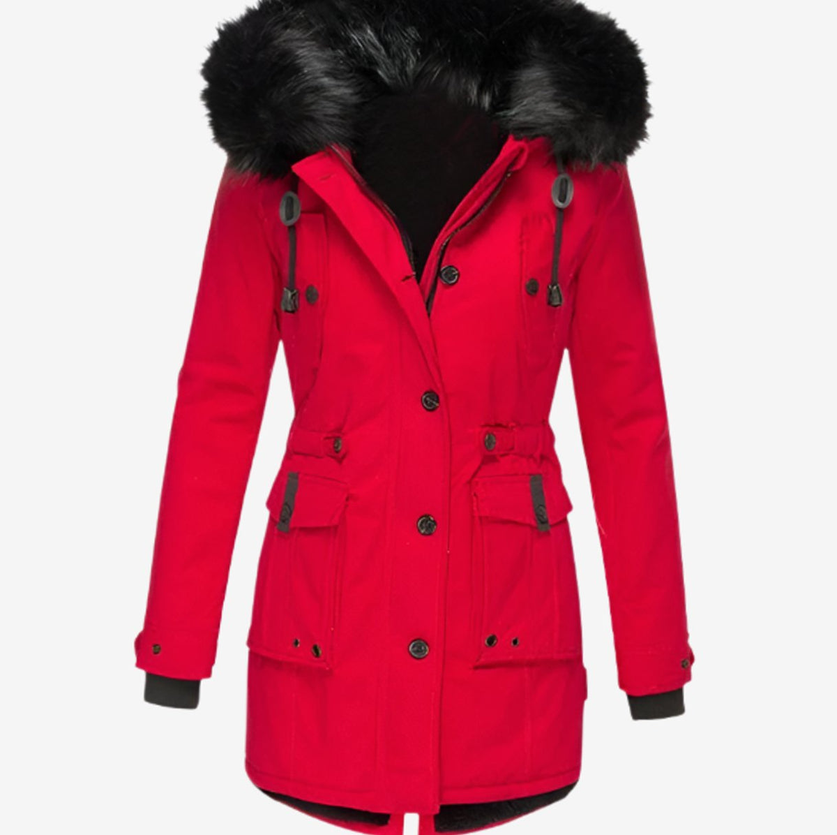 Women's Faux-Fur-Trimmed Coat in Red