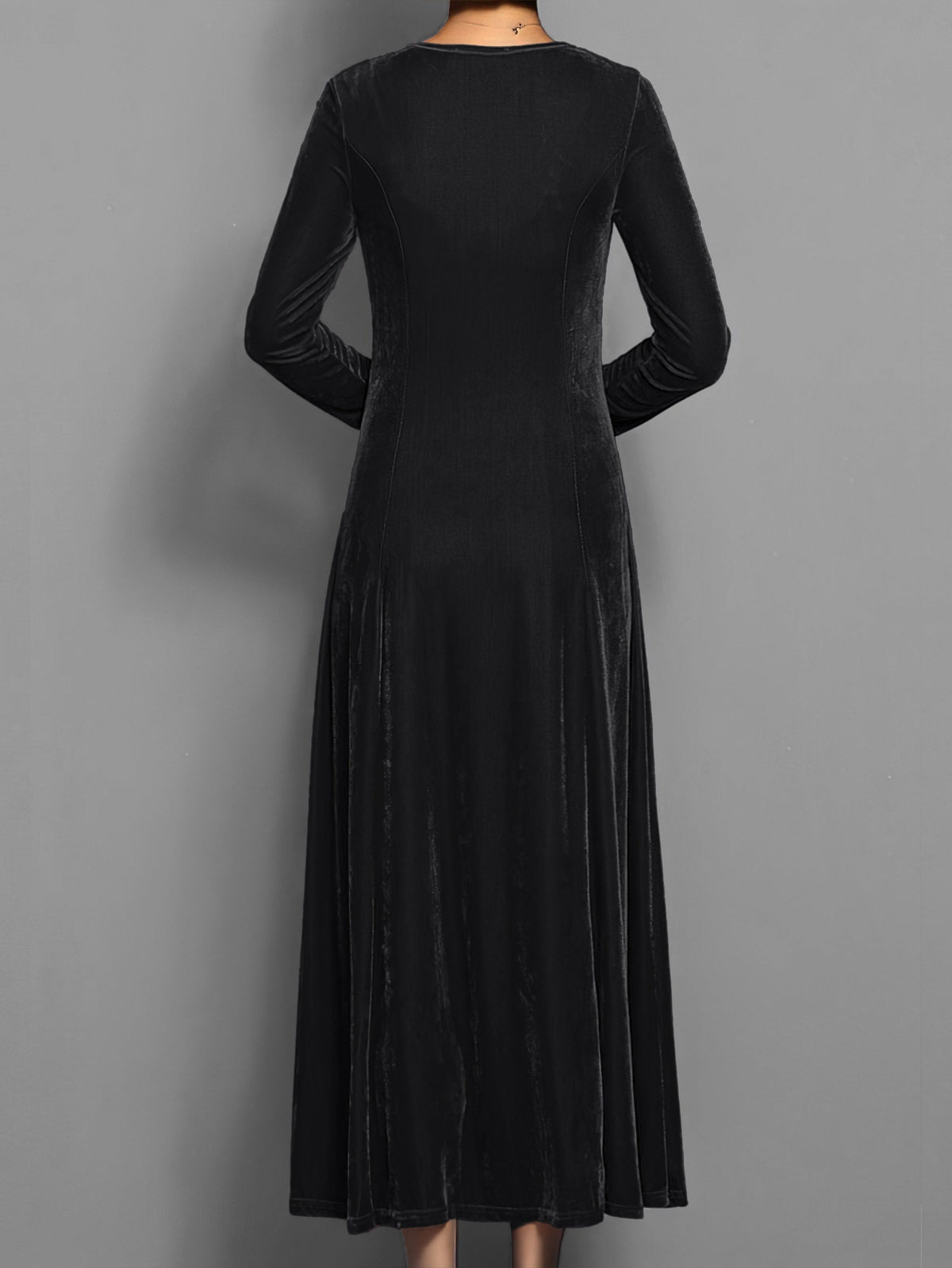 Long-Sleeve Scoop Neck Evening Midi Dress in Black