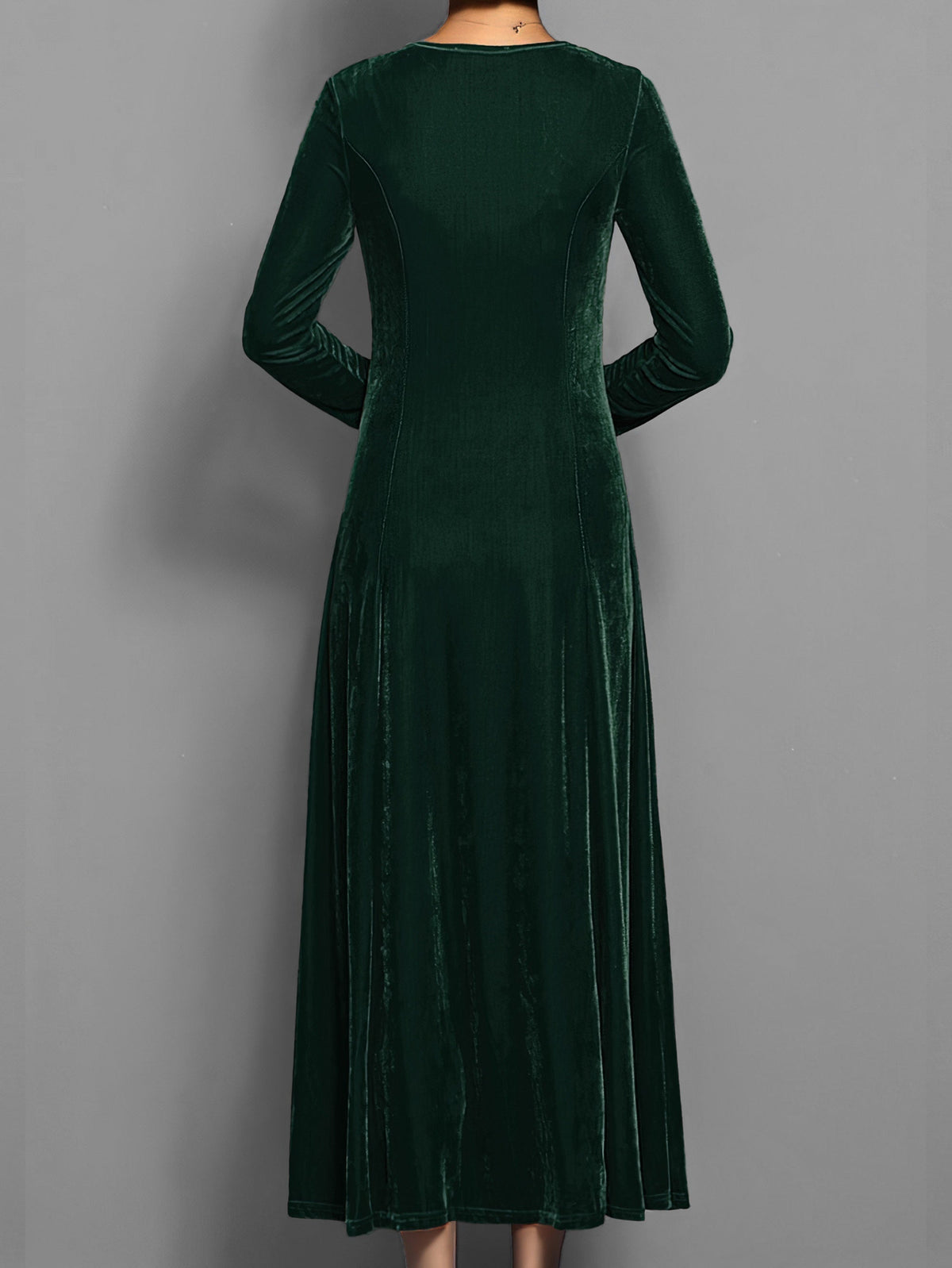 Long-Sleeve Scoop Neck Evening Midi Dress in Dark Green