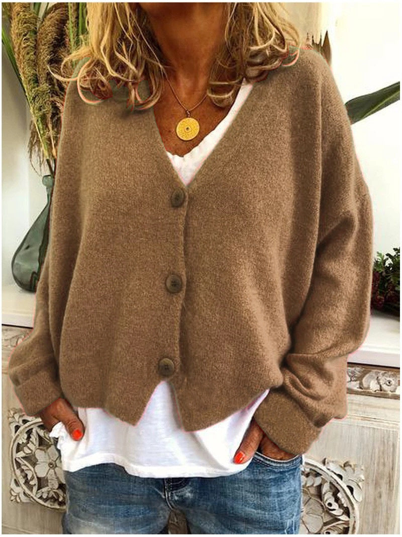 Women's Button-Front Casual Cardigan in Light Brown