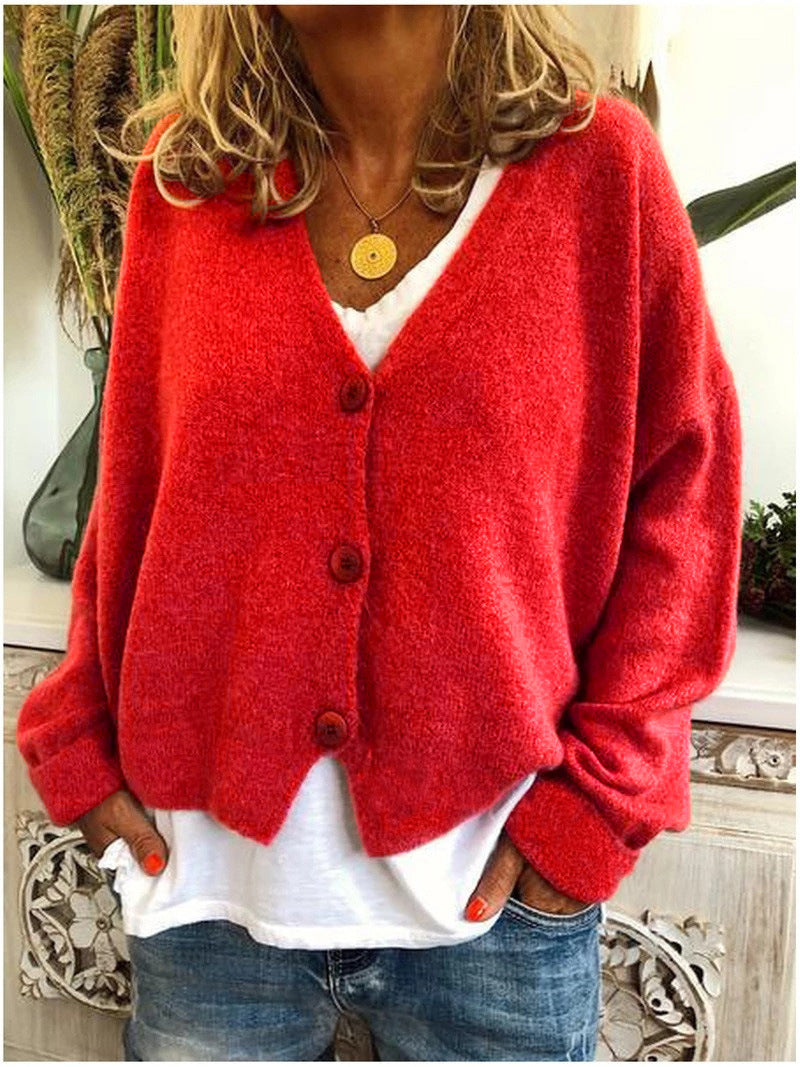 Women's Button-Front Casual Cardigan in Red