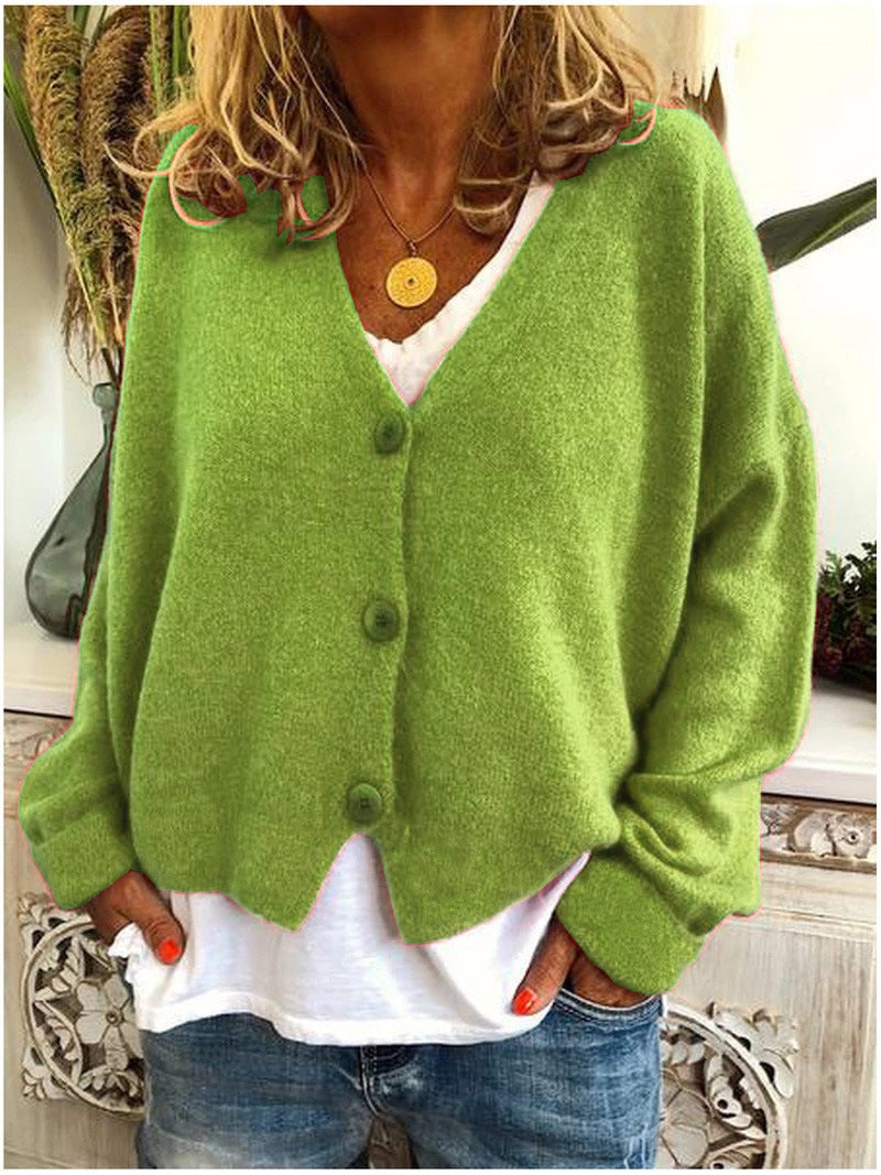 Women's Button-Front Casual Cardigan in Green