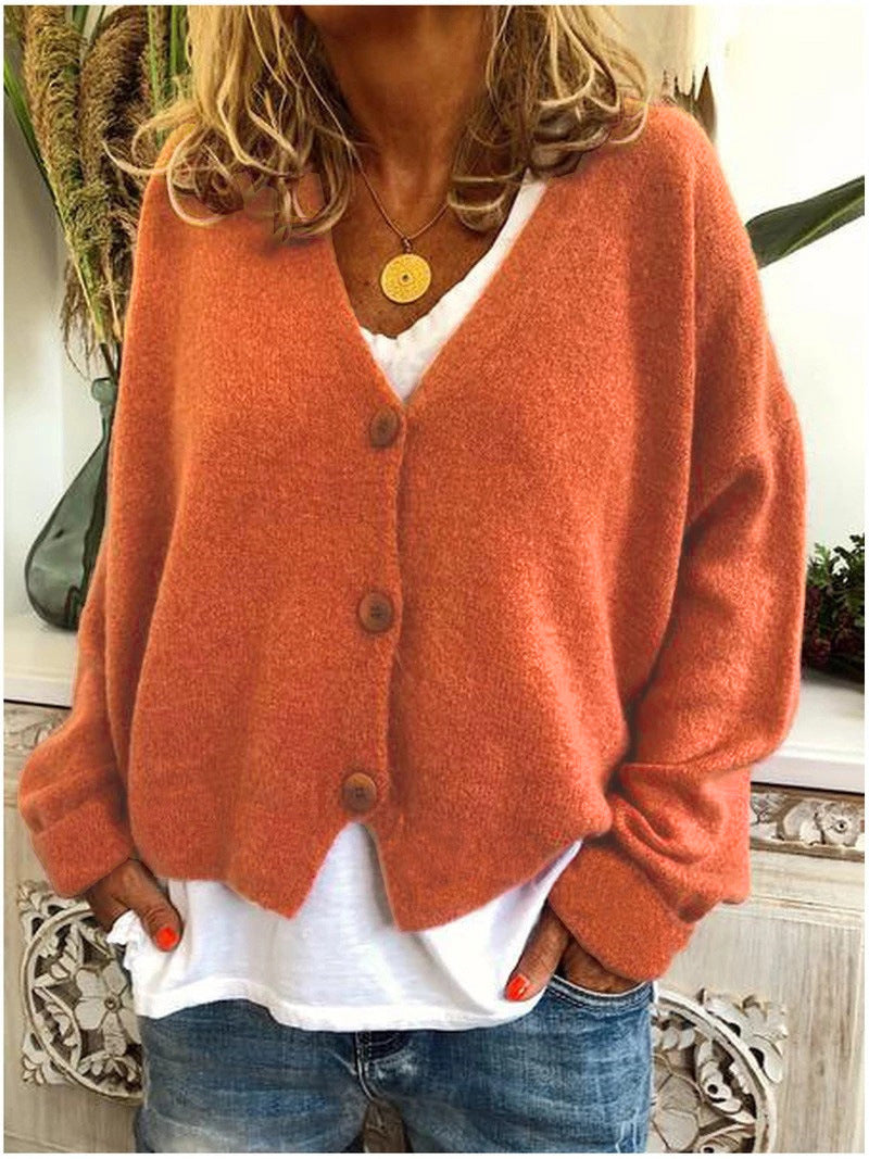 Women's Button-Front Casual Cardigan in Orange