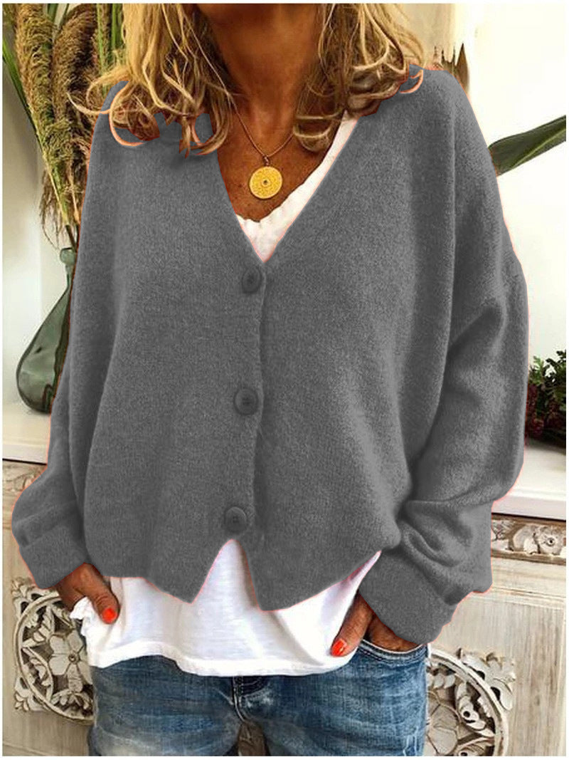 Women's Button-Front Casual Cardigan in Grey