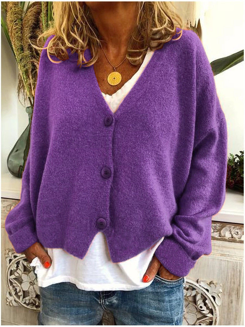 Women's Button-Front Casual Cardigan in Purple