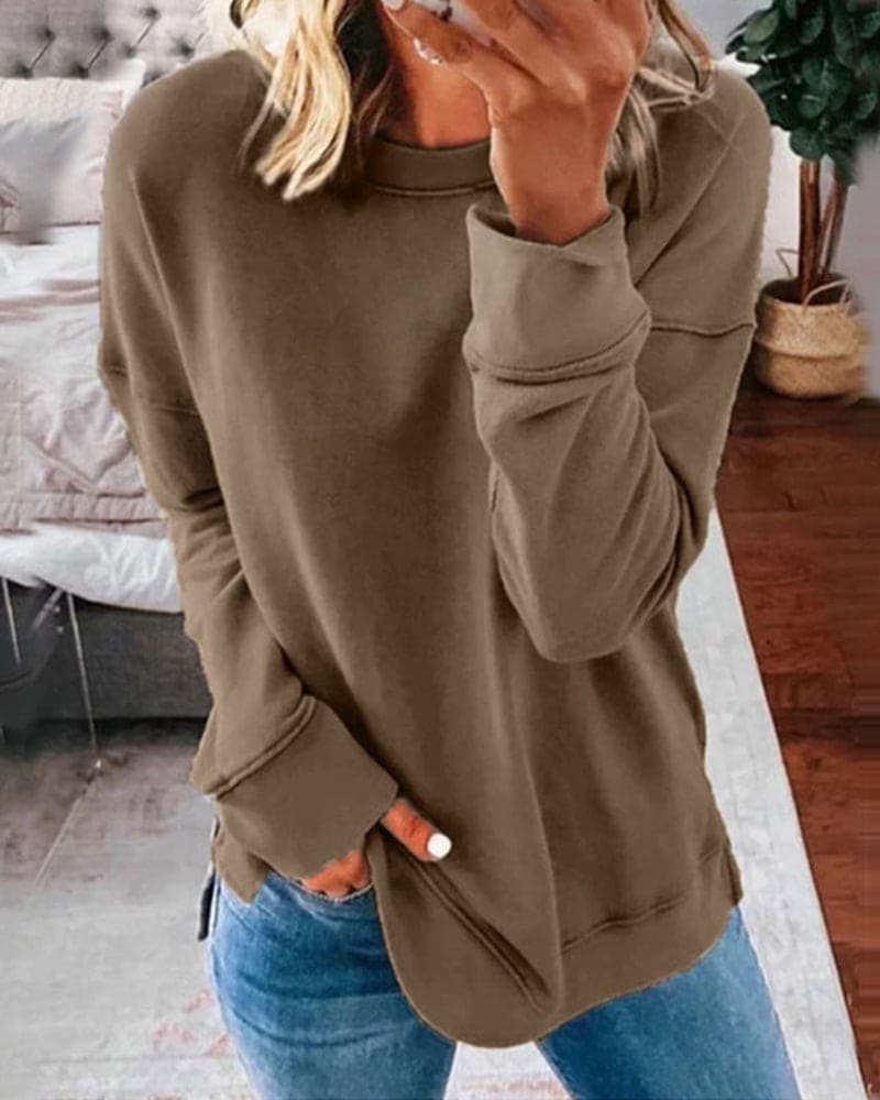 Women's Relaxed Casual Sweatshirt in Khaki
