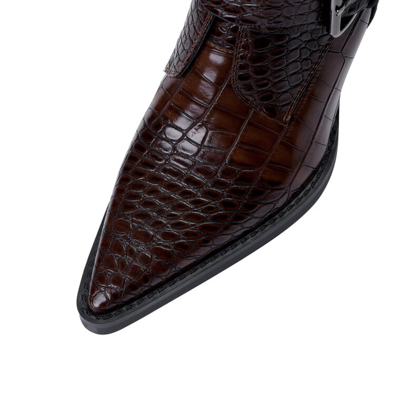 Women's Double-Buckle Ankle Boots in Dark Brown