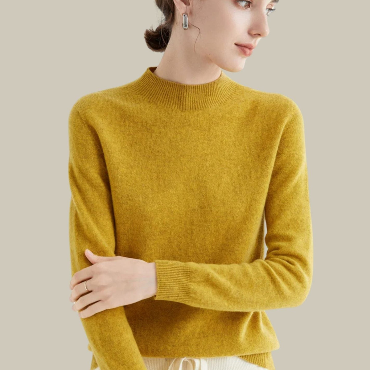 Women's Mock-Neck Casual Jumper in Mustard