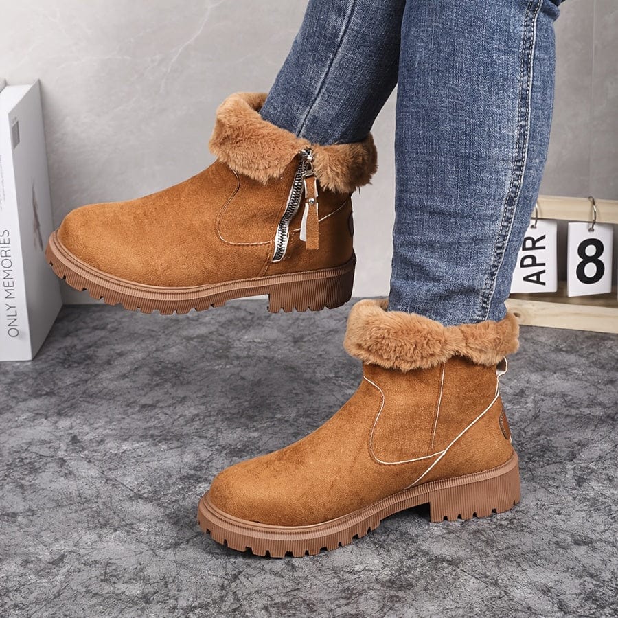 Women's Side-Zip Casual Ankle Boots in Camel