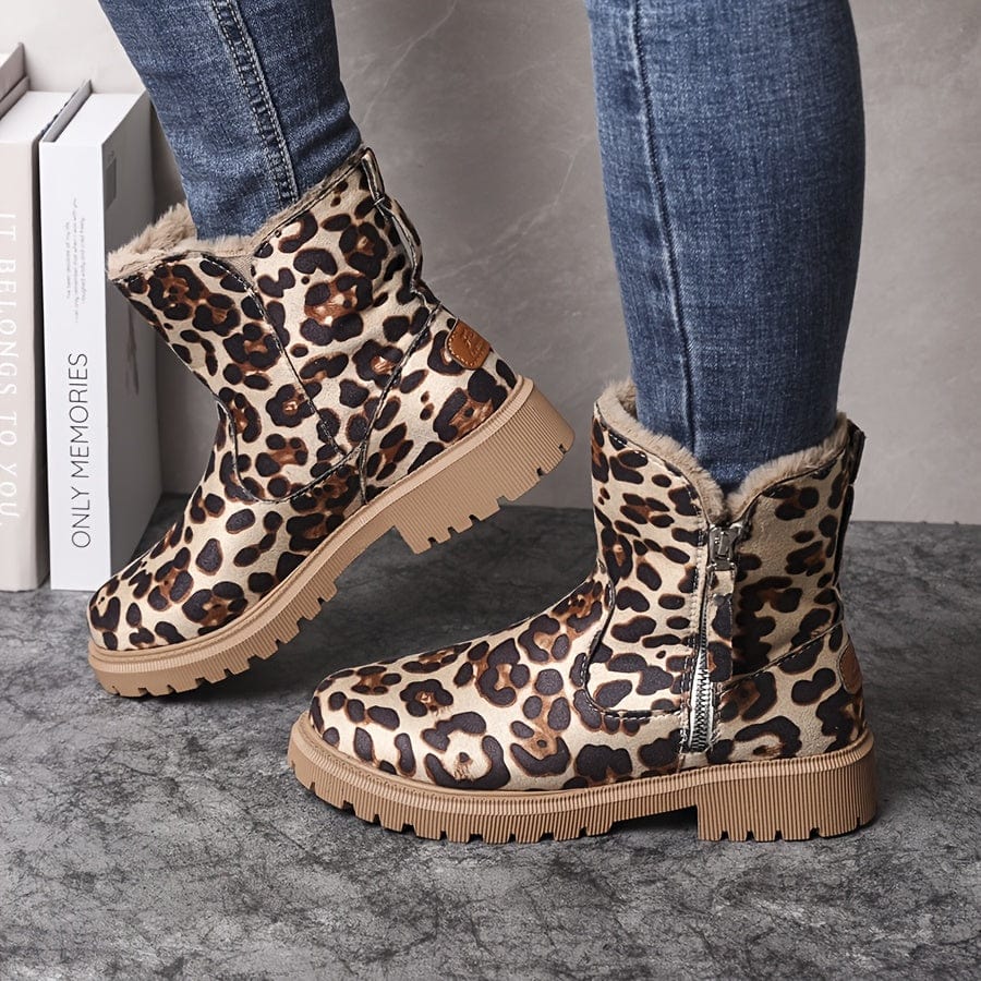 Women's Orthopaedic Side-Zip Casual Ankle Boots in Leopard
