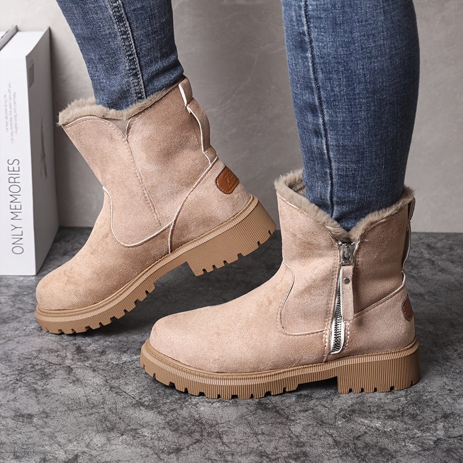 Women's Side-Zip Casual Ankle Boots in Beige