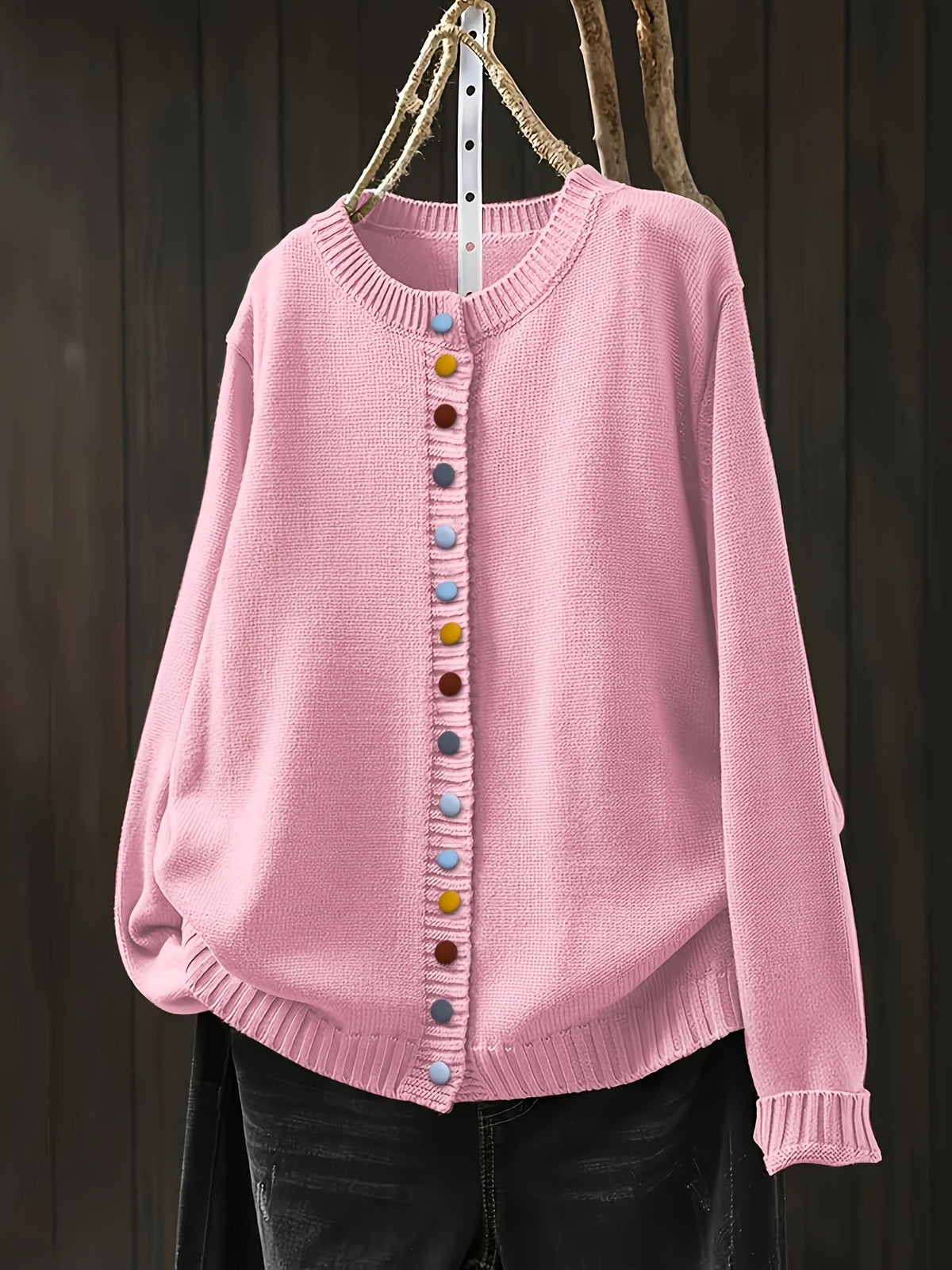 Women's Button Casual Cardigan in Pink