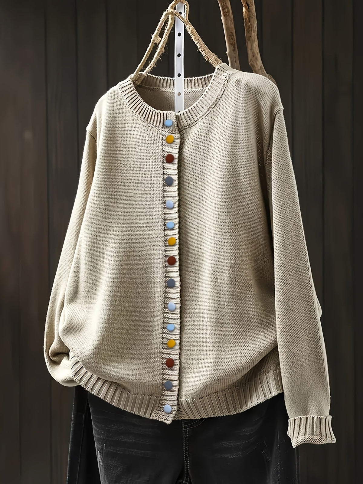 Women's Button Casual Cardigan in Beige