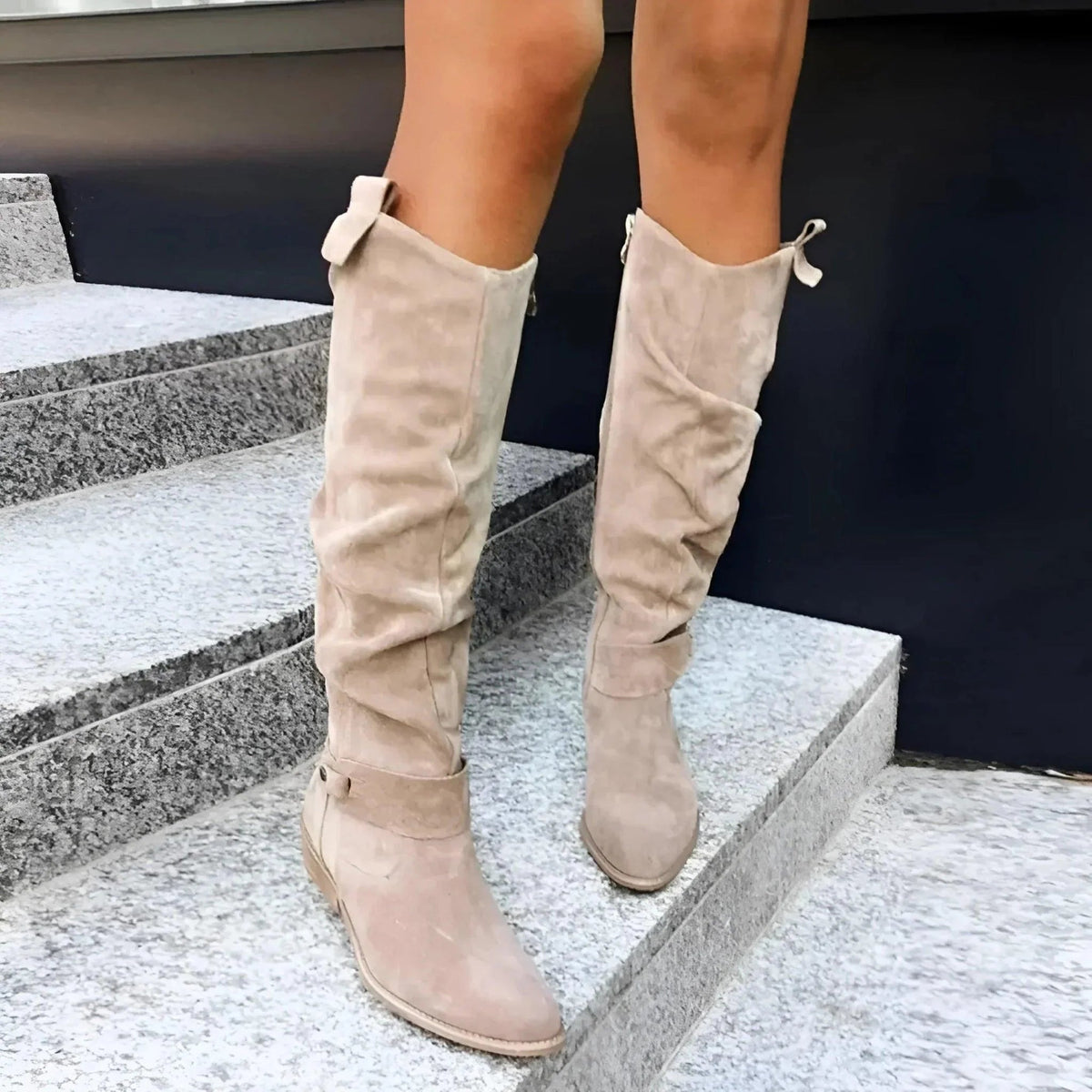 Women's Orthopaedic Slouchy Casual Knee High Boots in Beige