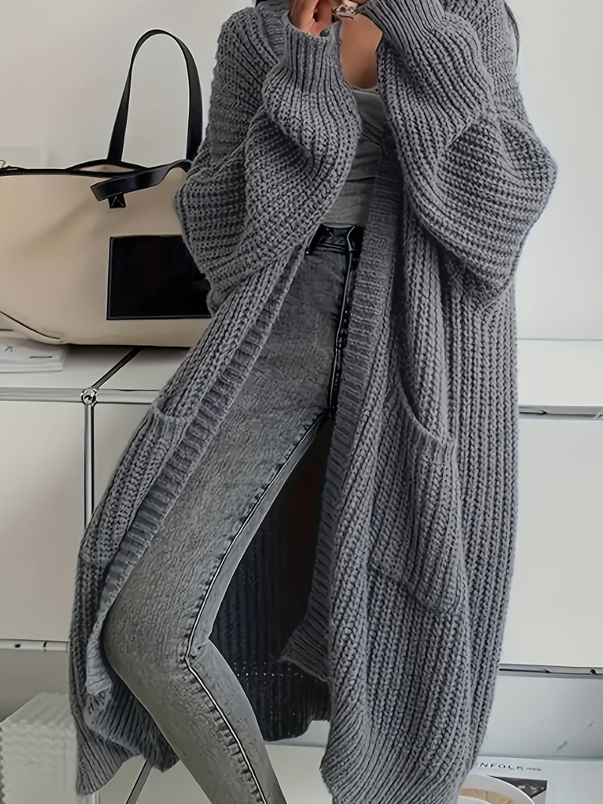 Women's Longline Casual Cardigan in Grey