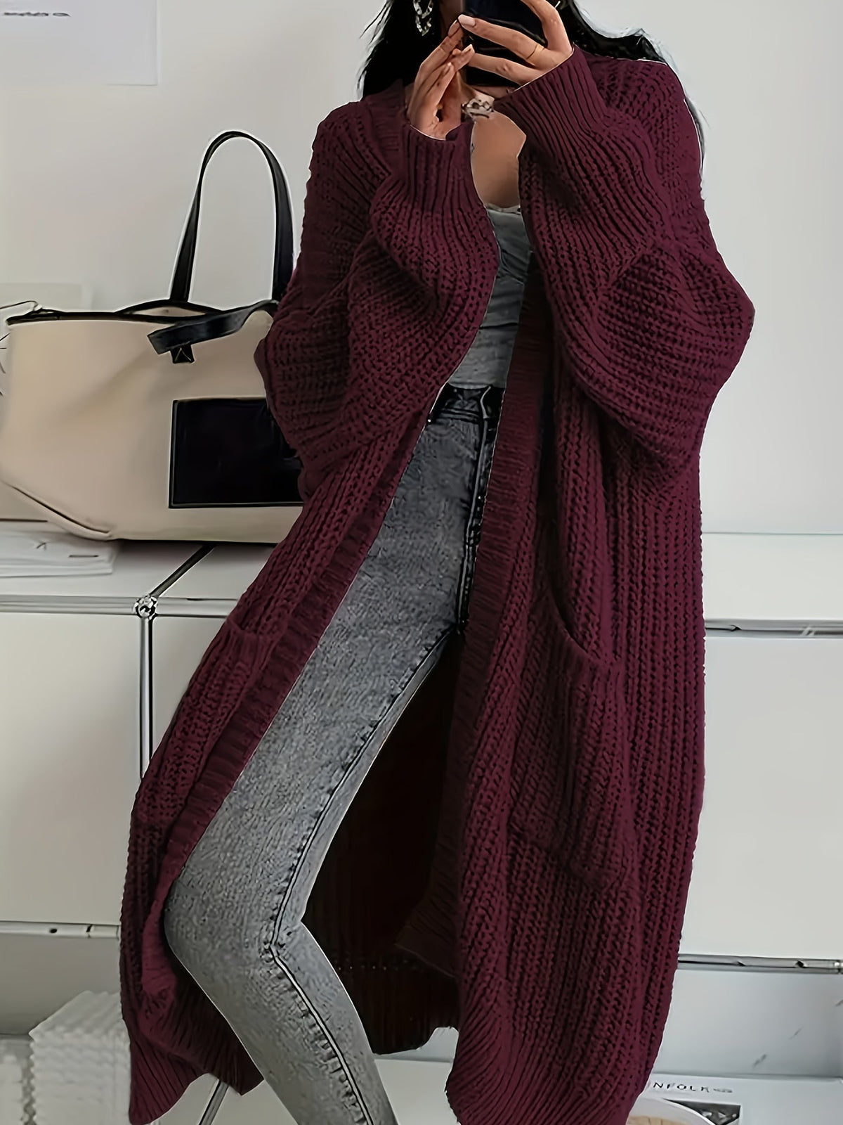 Women's Longline Casual Cardigan in Burgundy