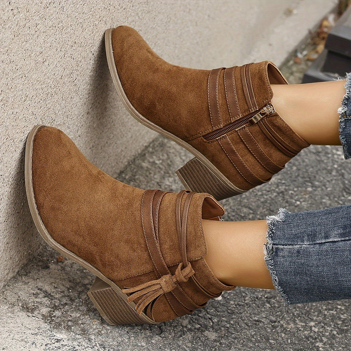 Women's Orthopaedic Tassel Casual Ankle Boots in Brown