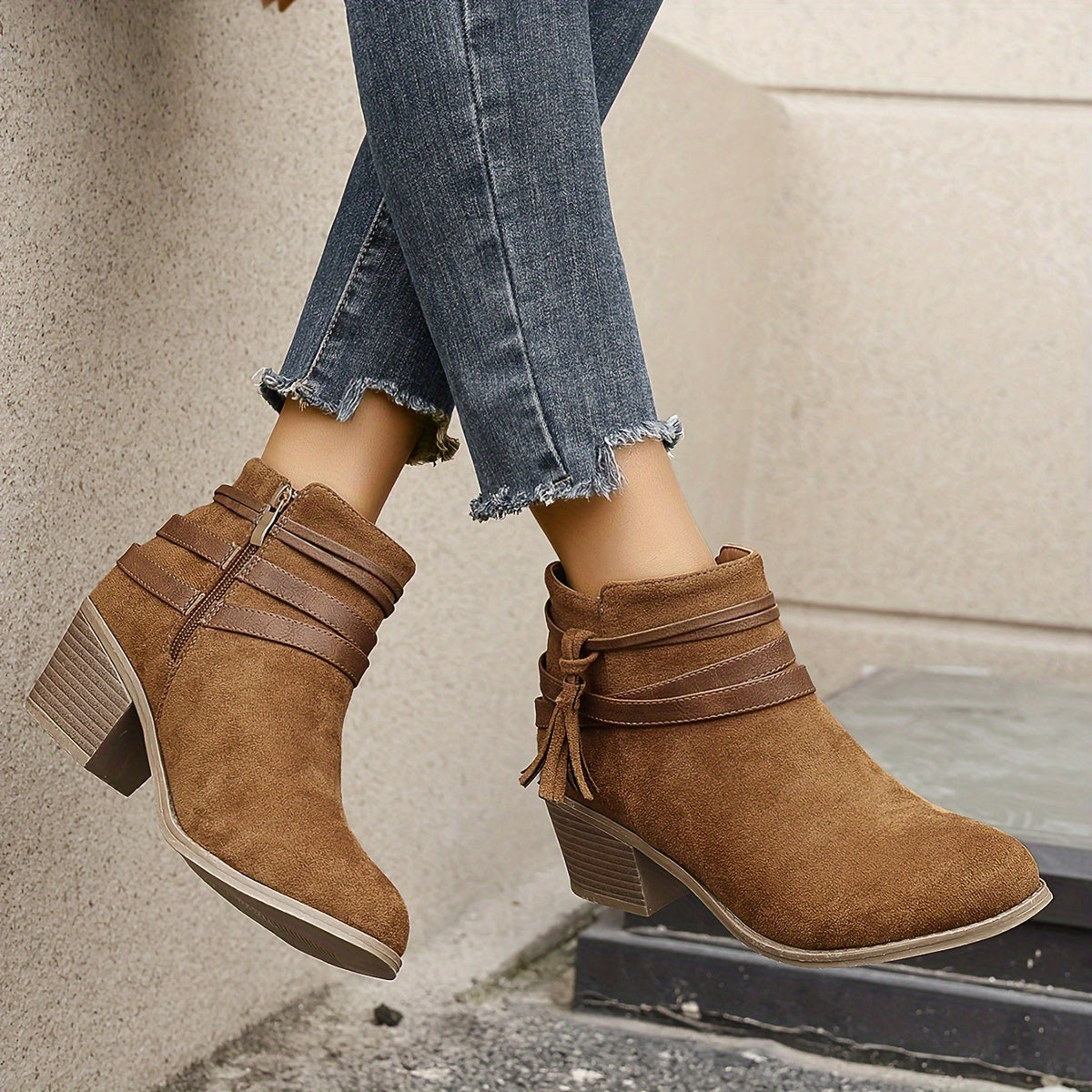 Women's Tassel Casual Ankle Boots in Brown